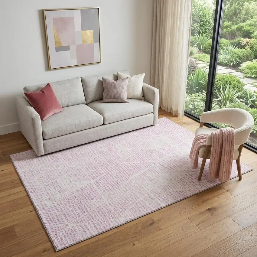 Pink And Ivory Diamond Washable Area Rug With UV Protection Photo 1