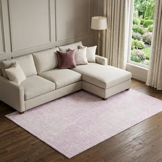 Pink And Ivory Diamond Washable Area Rug With UV Protection Photo 1