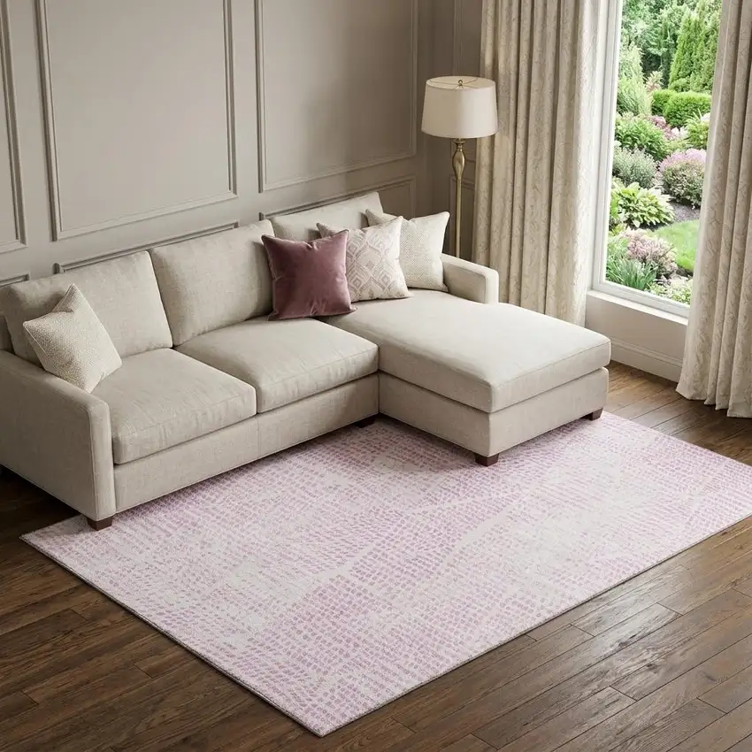 Pink And Ivory Diamond Washable Area Rug With UV Protection Photo 1