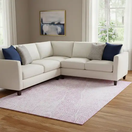 Pink And Ivory Diamond Washable Area Rug With UV Protection Photo 1