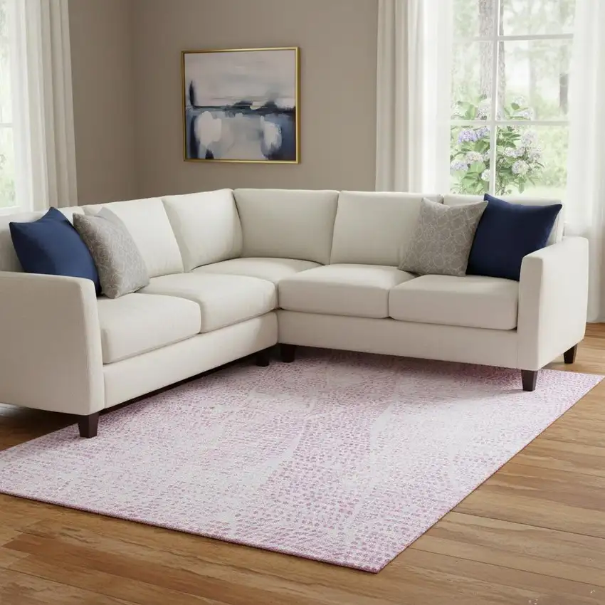 Pink And Ivory Diamond Washable Area Rug With UV Protection Photo 1