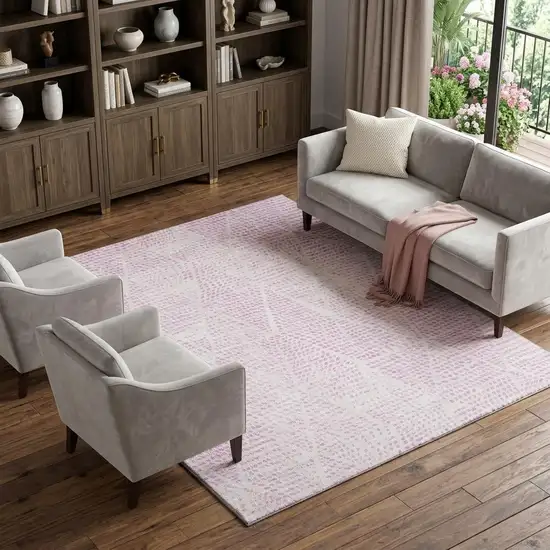 Pink And Ivory Diamond Washable Area Rug With UV Protection Photo 1