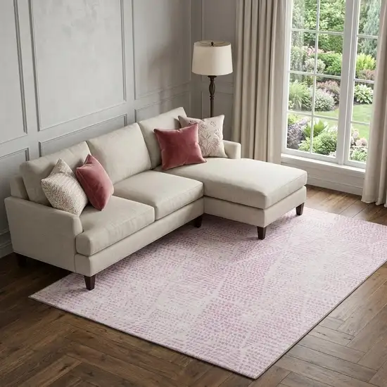 Pink And Ivory Diamond Washable Area Rug With UV Protection Photo 1