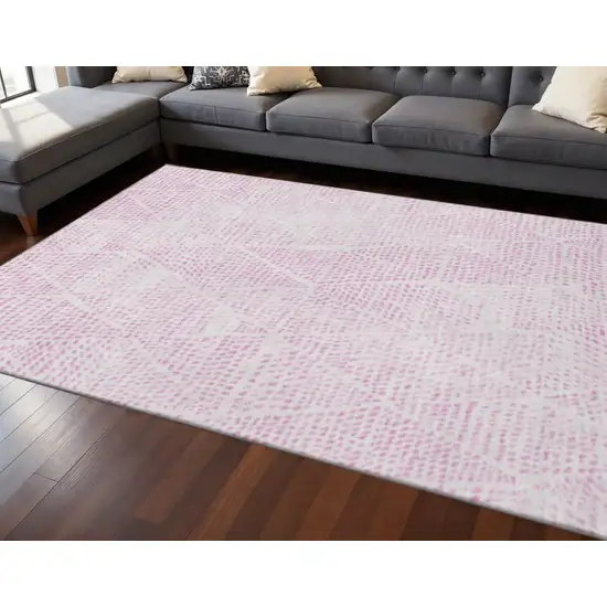 Pink And Ivory Diamond Washable Area Rug With UV Protection Photo 2