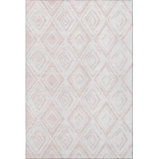 Pink And Ivory Diamond Washable Area Rug With UV Protection Photo 4