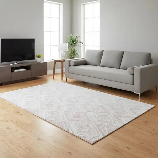 Pink And Ivory Diamond Washable Area Rug With UV Protection Photo 2