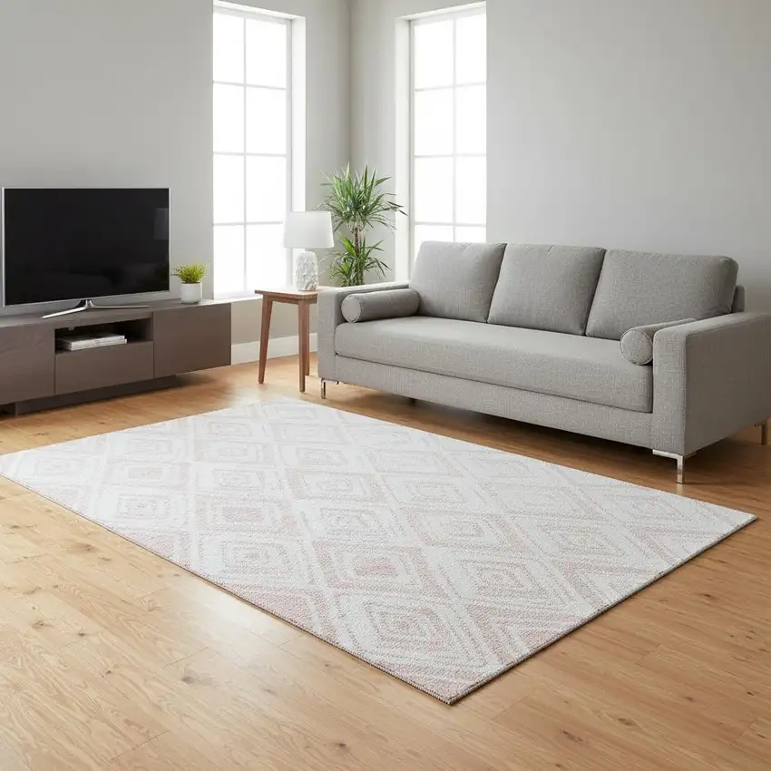 Pink And Ivory Diamond Washable Area Rug With UV Protection Photo 2