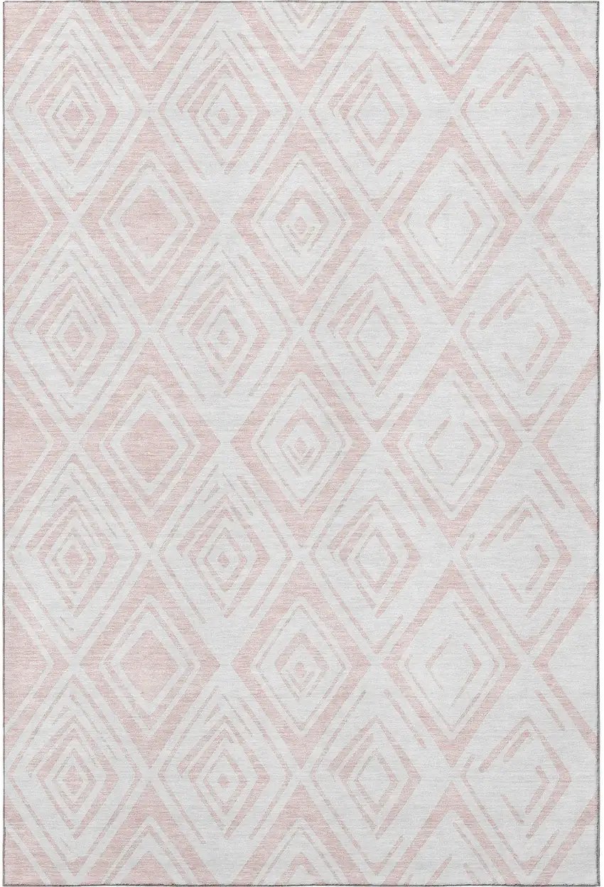 Pink And Ivory Diamond Washable Area Rug With UV Protection Photo 4