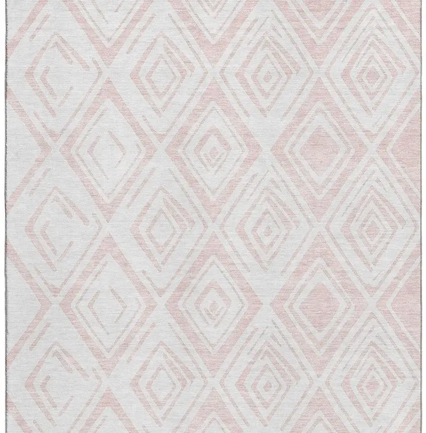 Pink And Ivory Diamond Washable Area Rug With UV Protection Photo 3
