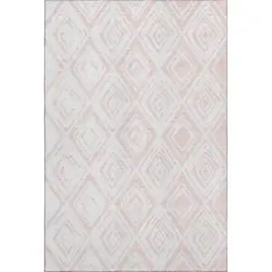 Photo of Pink And Ivory Diamond Washable Area Rug With UV Protection