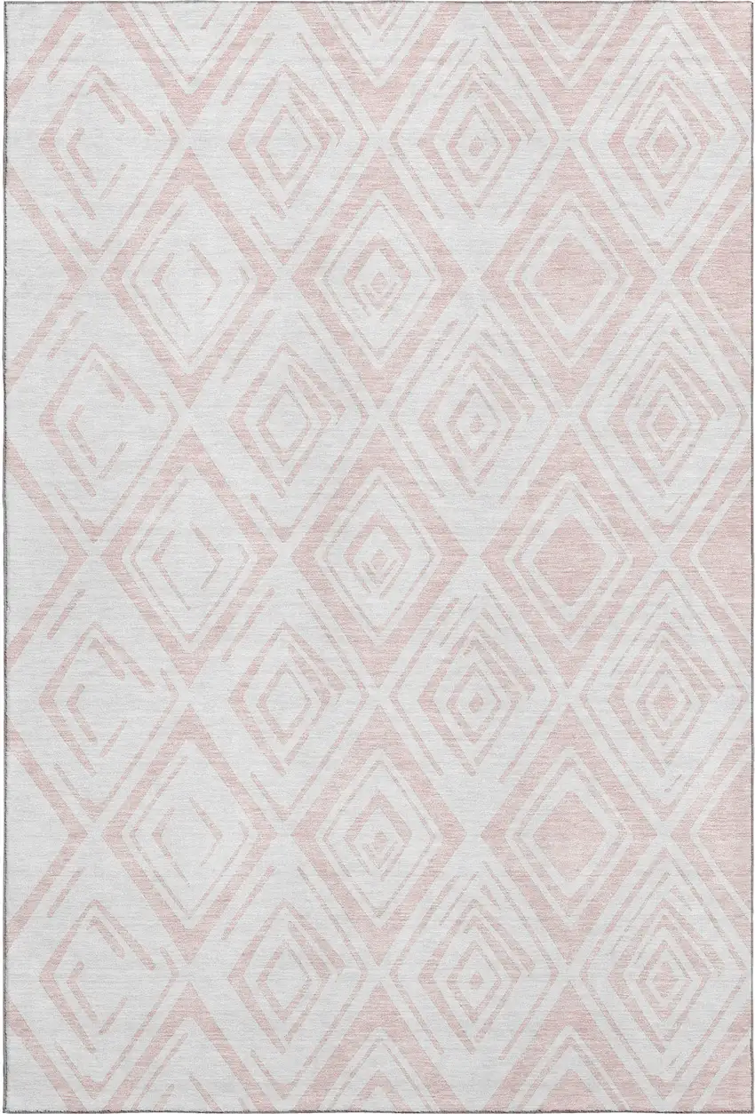 Pink And Ivory Diamond Washable Area Rug With UV Protection Photo 1
