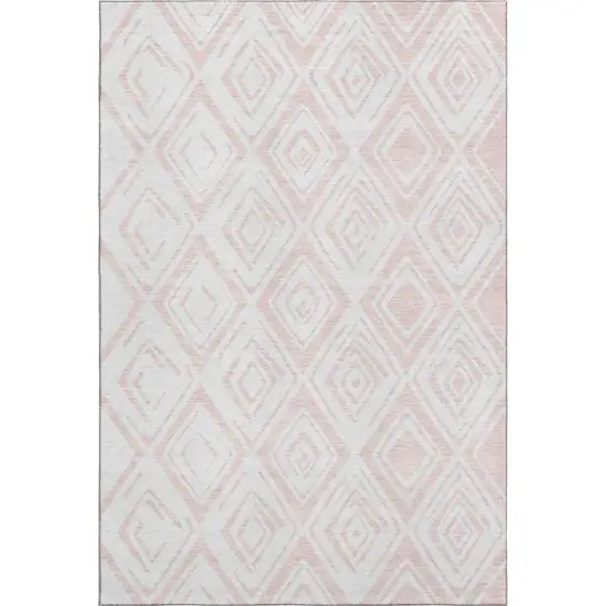 Pink And Ivory Diamond Washable Area Rug With UV Protection Photo 1
