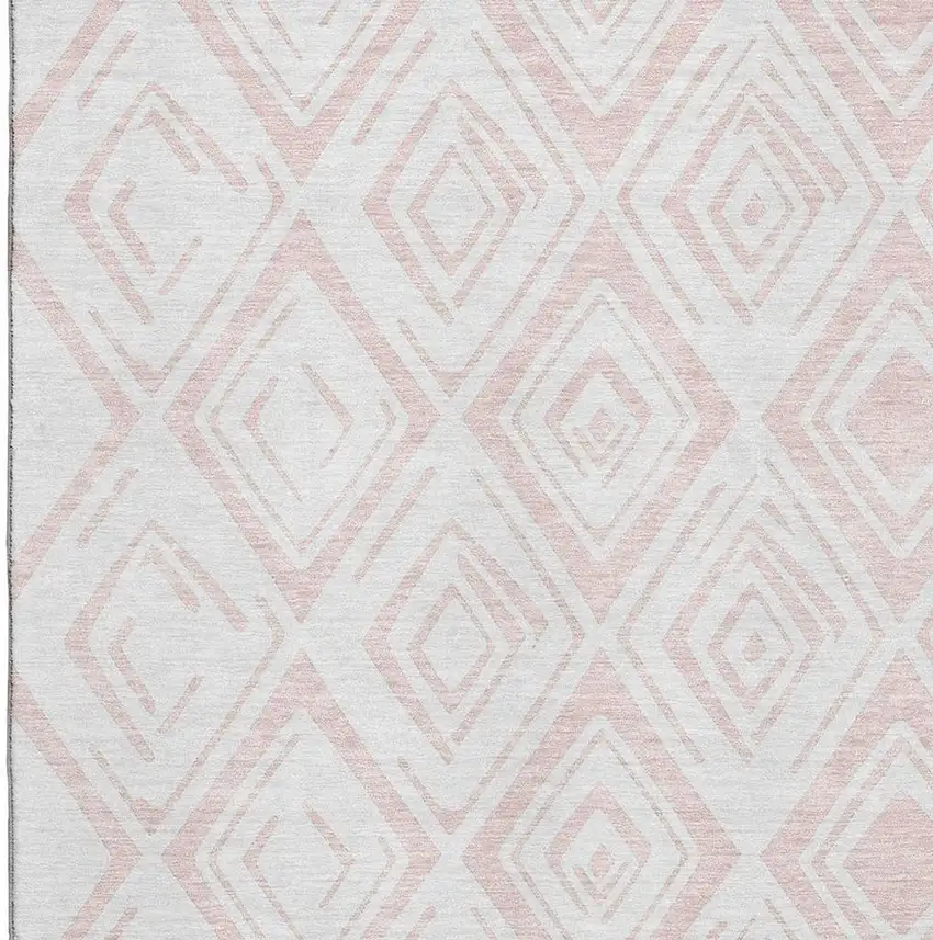 Pink And Ivory Diamond Washable Area Rug With UV Protection Photo 3