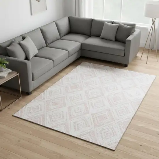 Pink And Ivory Diamond Washable Area Rug With UV Protection Photo 2
