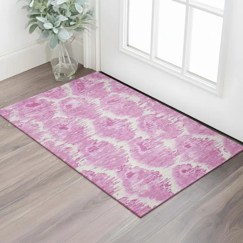 Pink And Ivory Diamond Washable Area Rug With UV Protection Photo 1