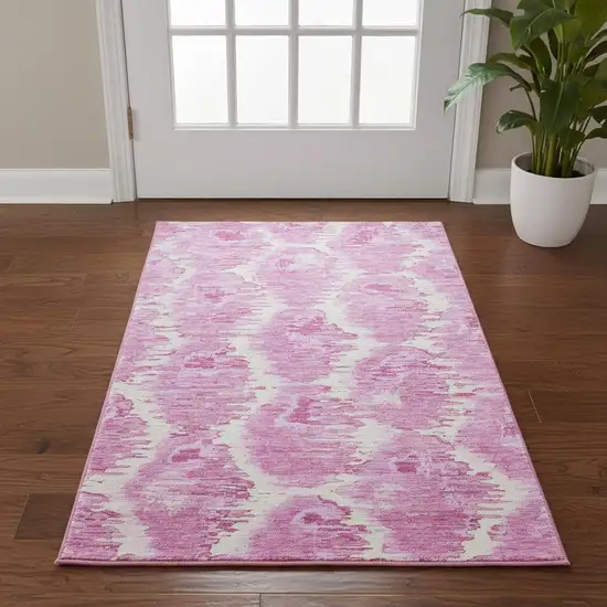 Pink And Ivory Diamond Washable Area Rug With UV Protection Photo 2