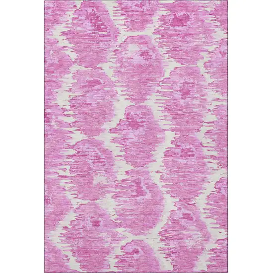 Pink And Ivory Diamond Washable Area Rug With UV Protection Photo 4