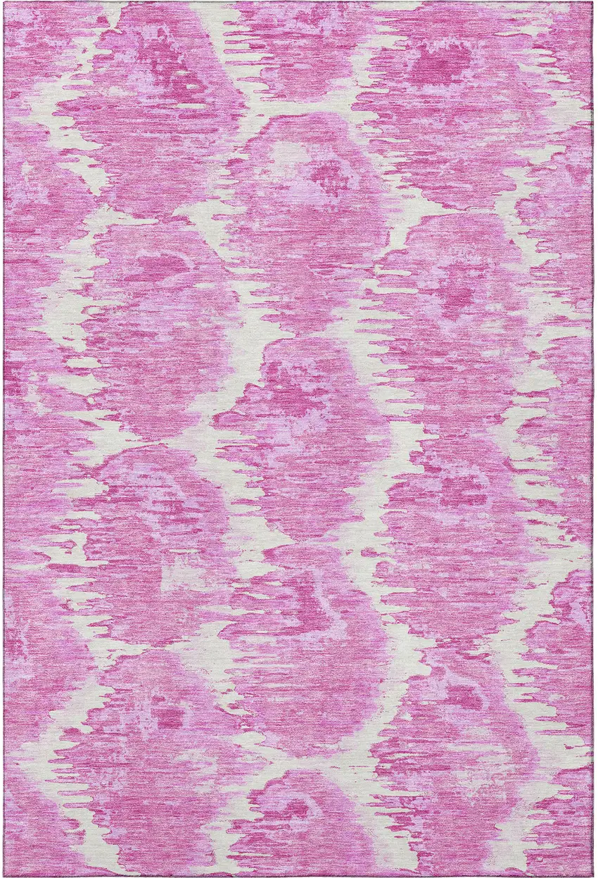 Pink And Ivory Diamond Washable Area Rug With UV Protection Photo 4