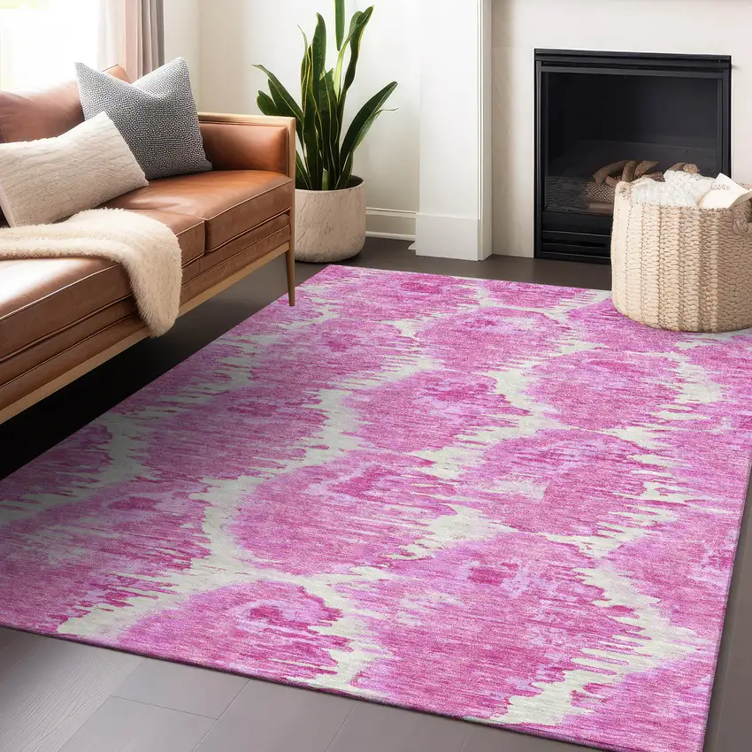Pink And Ivory Diamond Washable Area Rug With UV Protection Photo 6