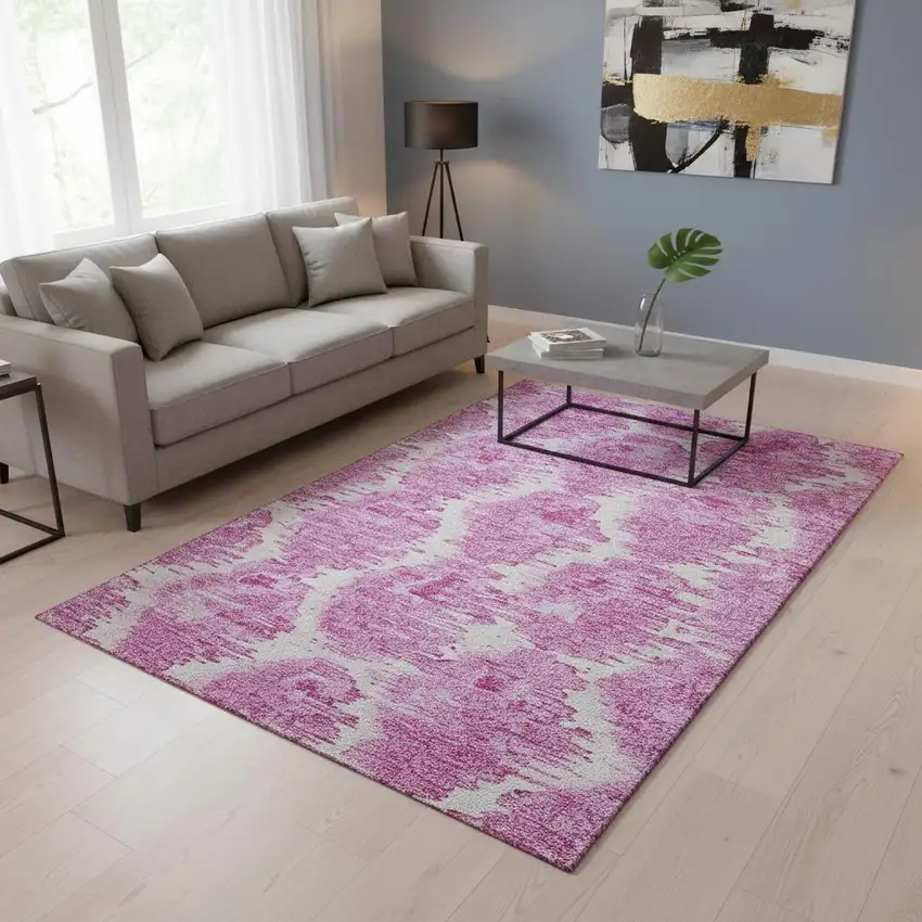 Pink And Ivory Diamond Washable Area Rug With UV Protection Photo 2