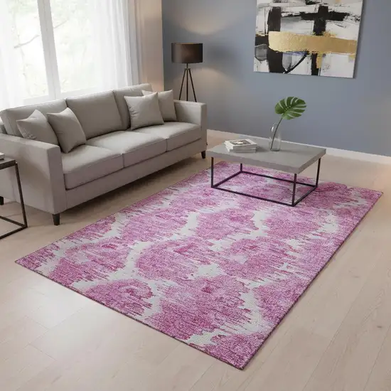 Pink And Ivory Diamond Washable Area Rug With UV Protection Photo 2