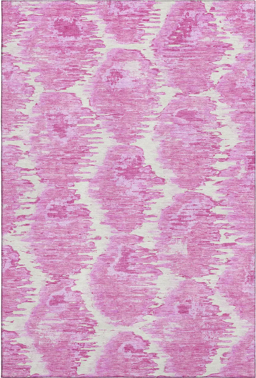 Pink And Ivory Diamond Washable Area Rug With UV Protection Photo 1