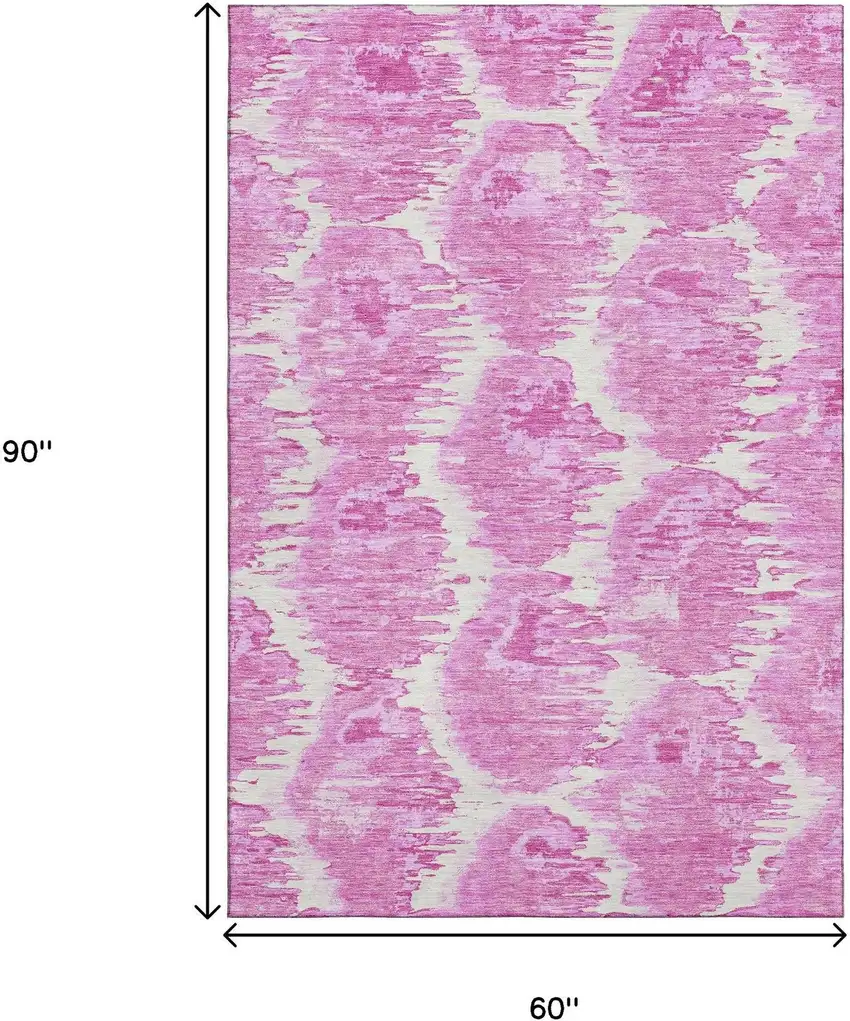 Pink And Ivory Diamond Washable Area Rug With UV Protection Photo 3