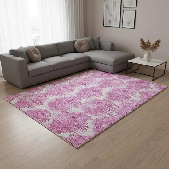 Pink And Ivory Diamond Washable Area Rug With UV Protection Photo 2