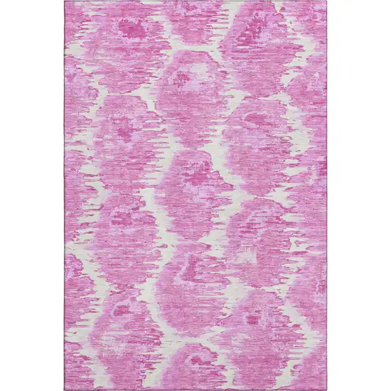 Pink And Ivory Diamond Washable Area Rug With UV Protection Photo 1