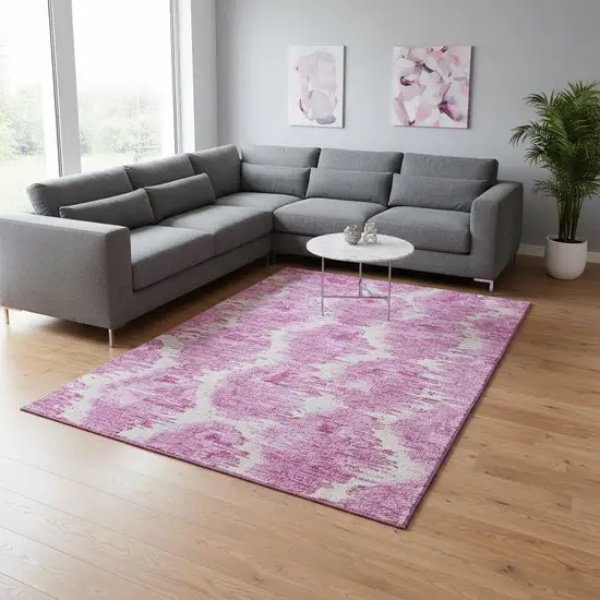 Pink And Ivory Diamond Washable Area Rug With UV Protection Photo 2