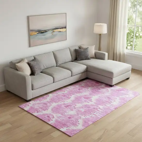 Pink And Ivory Diamond Washable Area Rug With UV Protection Photo 1