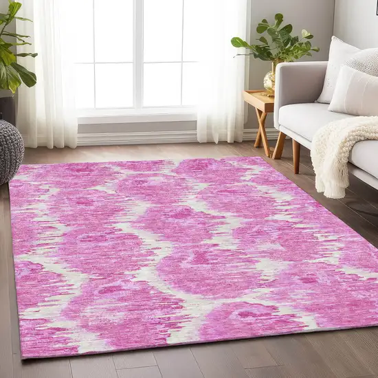 Pink And Ivory Diamond Washable Area Rug With UV Protection Photo 5