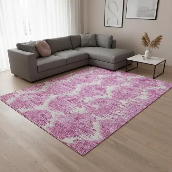 Pink And Ivory Diamond Washable Area Rug With UV Protection Photo 2