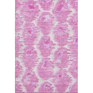Photo of Pink And Ivory Diamond Washable Area Rug With UV Protection