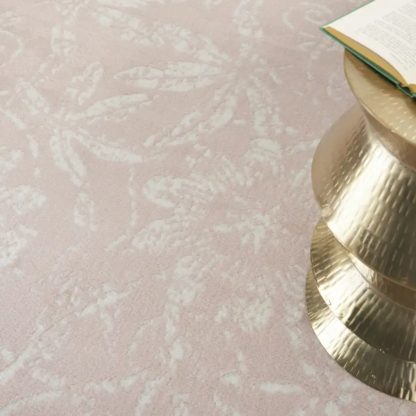 Pink And Ivory Floral Distressed Area Rug Photo 2