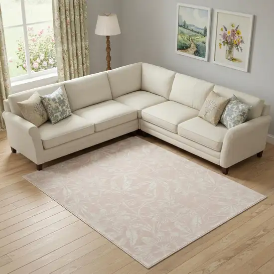 Pink And Ivory Floral Distressed Area Rug Photo 1