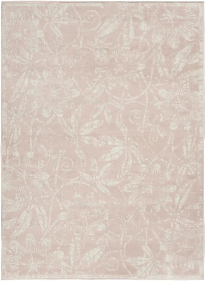 Pink And Ivory Floral Distressed Area Rug Photo 9