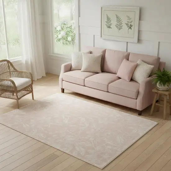 Pink And Ivory Floral Distressed Area Rug Photo 1