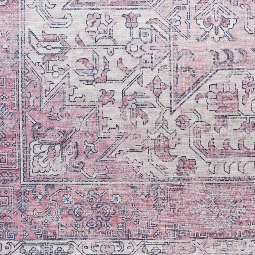 Pink And Ivory Floral Distressed Area Rug Photo 2