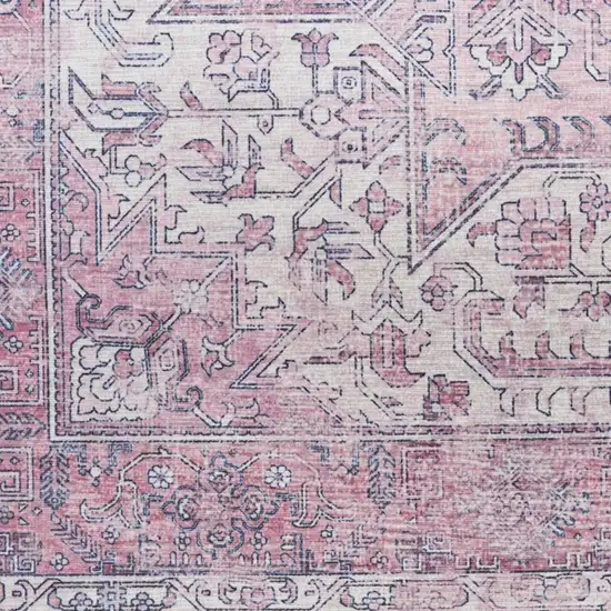 Pink And Ivory Floral Distressed Area Rug Photo 2