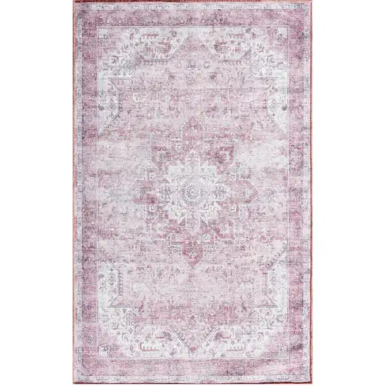Pink And Ivory Floral Distressed Area Rug Photo 7