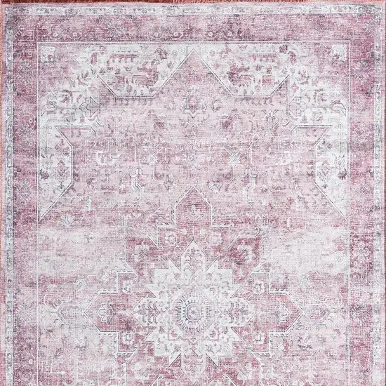 Pink And Ivory Floral Distressed Area Rug Photo 9