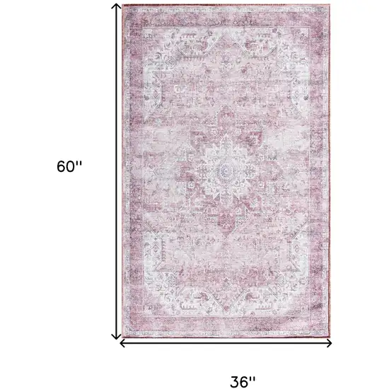 Pink And Ivory Floral Distressed Area Rug Photo 3