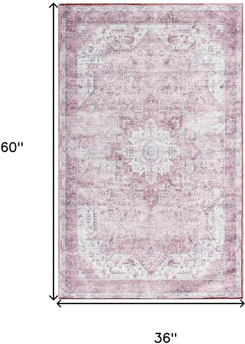 Pink And Ivory Floral Distressed Area Rug Photo 3