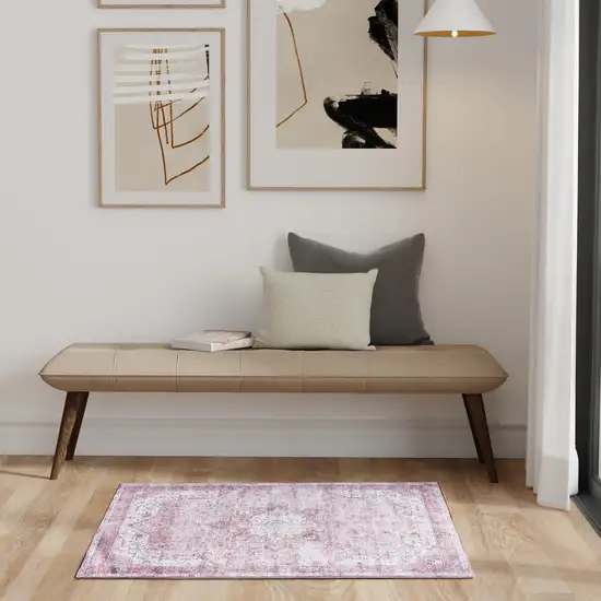 Pink And Ivory Floral Distressed Area Rug Photo 5