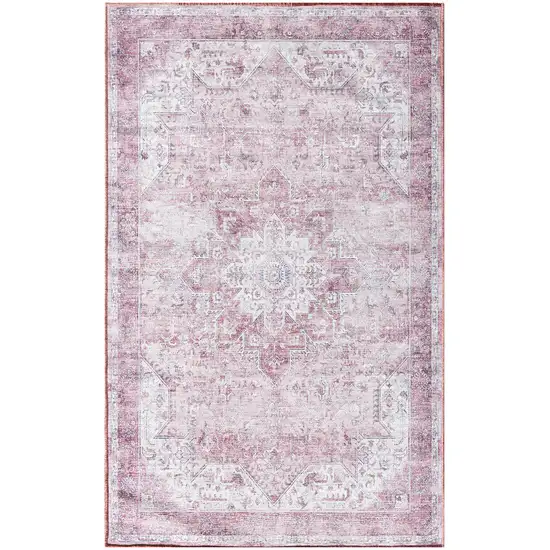 Pink And Ivory Floral Distressed Area Rug Photo 8