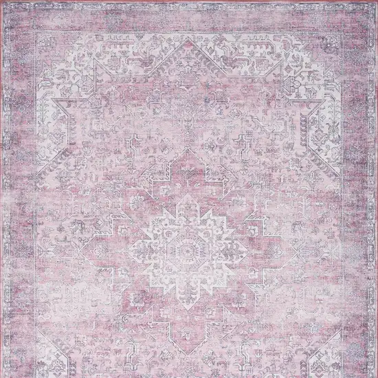 Pink And Ivory Floral Distressed Area Rug Photo 8