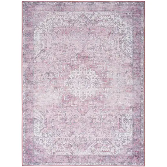 Pink And Ivory Floral Distressed Area Rug Photo 9