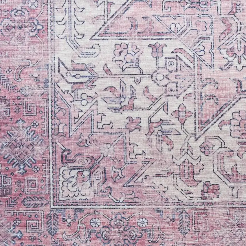 Pink And Ivory Floral Distressed Area Rug Photo 2