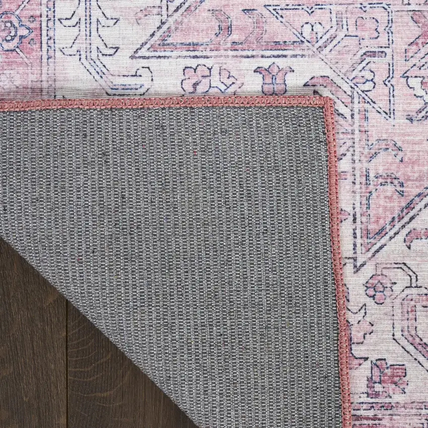 Pink And Ivory Floral Distressed Area Rug Photo 7